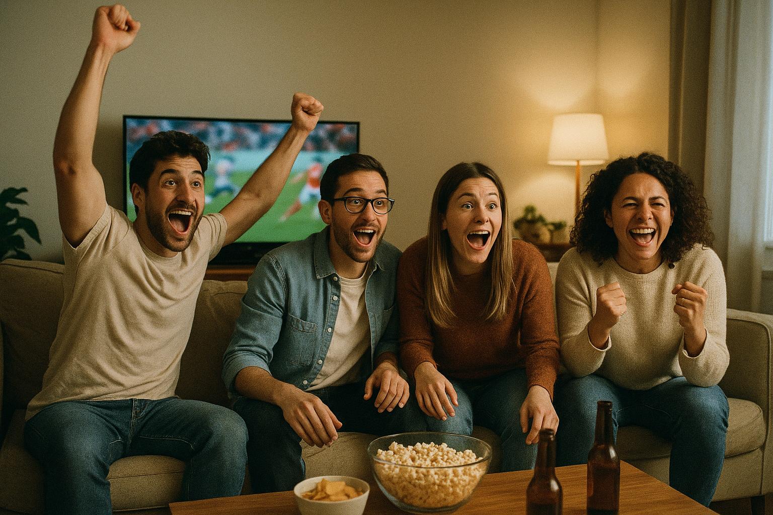 Sports fans watching a live game together with America IPTV
